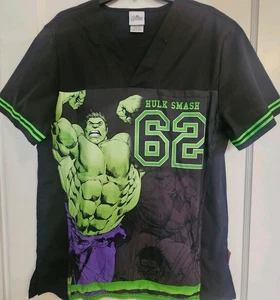 Incredible Hulk Cherokee Scrubs  Medium Tooniforms Marvel V Neck Top - Picture 1 of 9
