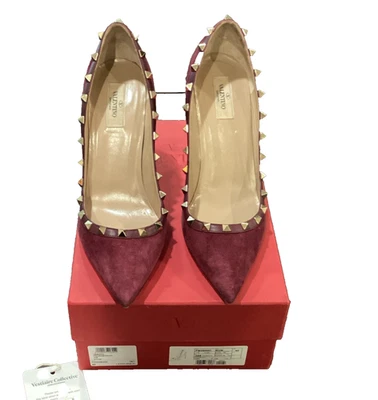 Valentino Plum Heels Brass RockStuds Size 42 With Box - Image 1 of 4