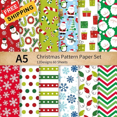 60 Hojas Papeles Patrón Navidad A5 Invierno Muñeco de Nieve Papá Noel Copo de Nieve...  Foto 1 de 4