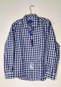 Egara Blue White Stripe Button Up Long Sleeve Shirt Size XL NWT - Picture 1 of 7