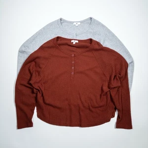 BP Nordstrom Waffelstrick Henley Tops Paket Rost & Grau Damen M Langarm - Bild 1 von 6