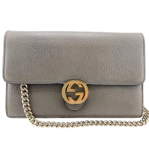 Gucci Chain Wallet Shoulder Bag Gray Leather Vintage Authentic - Picture 1 of 12