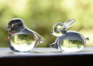 Lovely Clear Art Glass Bird and Rabbit Figures - Picture 1 of 3