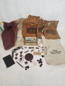 Vintage Junk Drawer Lot Of Misc. Buttons Pins Money Bags Knife Etc - Picture 1 of 15