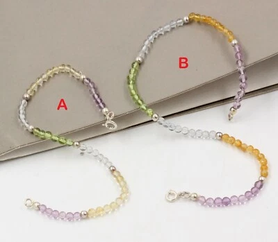 Solid 925 Sterling Silver Jewelry Peridot Citrine Beads Bracelet New Year Gift - Image 1 of 4