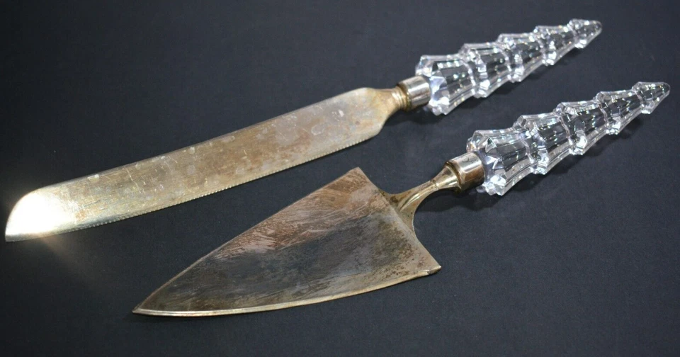 复古 Mikasa 圣诞树奥地利玻璃手柄蛋糕刀和馅饼服务器 — 第 1/4 张图片