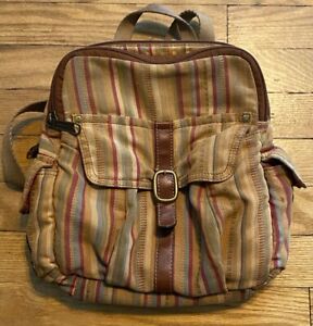 FOSSIL Striped Canvas Zip Around Mini Small Backpack Bag City Purse Fall Colors
