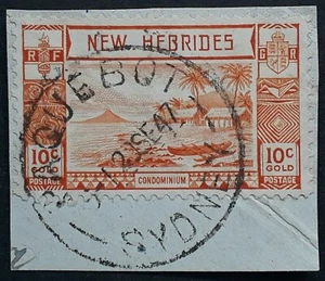 1947 New Hebrides 10c orange stamp with Paquebot Sydney cancel - Picture 1 of 2