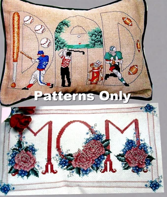 Baseball Golf Football Dad Flowers For Mom Pillow Designs CROSS STITCH PATTERNS - Image 1 of 4