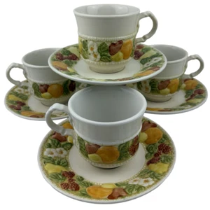 Metlox Della Robbia Cups and Saucers Set of 4 VTG Vernon Poppytrail Fruit USA - Picture 1 of 13