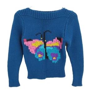 VTG Just Arrived Girls Medium Knit Butterfly Pullover Boat Neck Sweater Jumper - Picture 1 of 12