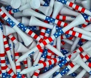 Golf Tees New 100 Wood Bamboo 3 1/4" Truestrike Stars and Stripes USA Golf Tees - Picture 1 of 4