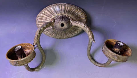Antique Brass Art Nouveau Edwardian Wall Sconce Leaf Lamp Fixture Architectual Cover