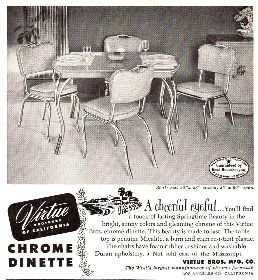 IMPRESIÓN ANUNCIO 1950 Virtue Brothers of California Cromo Juego de Comedor Micalite 5"x 5" Foto 1 de 1
