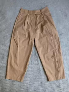 Pantalone Exquise donna grande marrone vita alta plissettato gamba a botte cotone twill - Foto 1 di 12