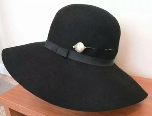 Betmar Damen Mütze schwarz 100% Wolle mit Hutnadel - Bild 1 von 6