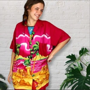 Pink Hawaii Shirt Womens XL Tropical Hawaiian Tiki Beach Summer Holiday Vintage - Bild 1 von 12