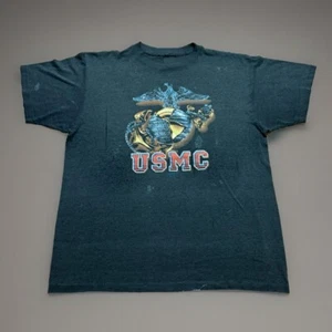 Vintage 80s  US Marine Corps 3D Emblem 1987 USMC Brass Thrashed Shirt Size XL - Picture 1 of 10