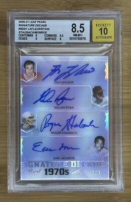 🔥Quad Auto #/6 2020-21 Leaf Pearl Hockey Guy LaFluer Nolan Ryan Staubach Monroe - Image 1 of 3