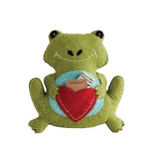 Creative co-op new wool kids green frog heart tooth fairy pillow- no lost teeth