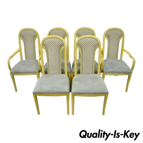 Set 6 Vintage Art Deco Style Cream Upholstered Back Dining Chairs attr. Henredon Cover