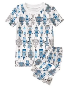 GYMBOREE SLEEPWEAR WHITE w/ ROBOTS A/O 2pc PAJAMAS GYMMIES 6 12 18 2T NWT - Picture 1 of 1