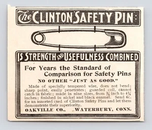 1880s~Clinton Safety Pin~Clothing~Oakville Co~Waterbury CT~Antique Print Ad - Picture 1 of 1