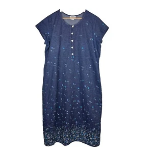 Vtg David Wayne 90s Maxi Denim Dress Shift Floral Short Sleeve Button Cottage 20 - Picture 1 of 16
