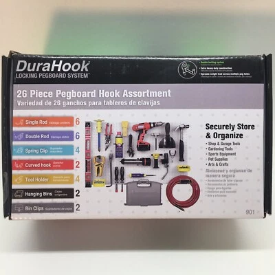 26-Pc DuraHook Locking Pegboard Hook Assortment *New Open Box* - Image 1 of 4