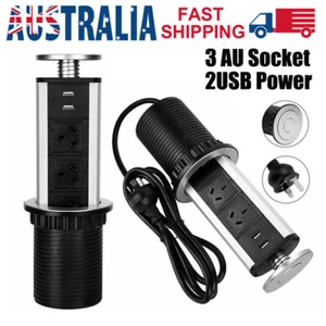 Pop Up Power Point 3 Socket Plug + 2 USB Table Home Kitchen Desk Outlet - Picture 1 of 13