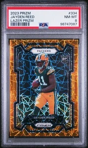 JAYDEN REED PSA 8 2023 PANINI PRIZM ROOKIE LASER PRIZM GREEN BAY PACKERS STAR WR - Picture 1 of 3