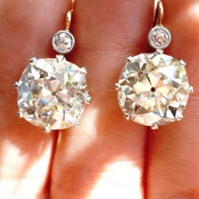 2.74 TCW Cushion Cut Old Mine Moissanite Drop Earring 10k Multi Tone Gold - Image 1 of 4