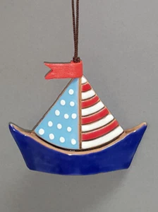 Keramik Glöckchen *Segelboot* Rot-Weiß-Blau Schiff Glocke Maritim Souvenier Deko - Bild 1 von 1