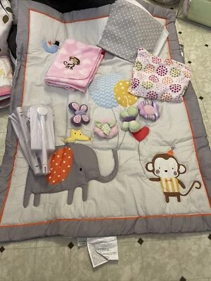 Juego de cama de cuna de 5 piezas Heseam Baby Girl rosa/gris Sweeties Owl nuevo Foto 1 de 3