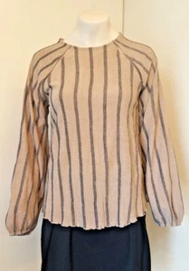 M&S Collection Taupe & Black Striped Long Sleeve Textured Top - Size 8 - NEW! - Picture 1 of 4