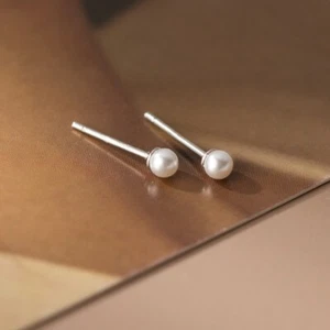 925 Sterling Silver 2mm Small Pearl Beads Stud Earrings - Picture 1 of 6