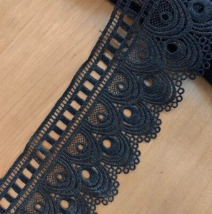 3 Yards 3,5" breit Viskose Venise Blumen Spitzenborte schwarz s0347 - Bild 1 von 2