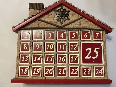 Wooden Log Cabin Advent Calendar Keepsake 1-25 Doors Open Close Red Christmas - Image 1 of 4