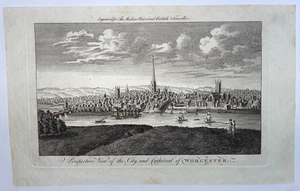 WORCESTER ENGLAND c. 1779 ANTIQUE ENGRAVED VIEW - Picture 1 of 3