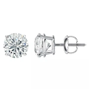 4.00 Ct E VS1 Round Cut Lab Grown Diamond Stud Earrings 14k White Gold IGI - Picture 1 of 8