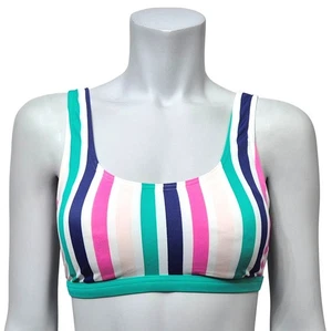 MARKS & SPENCER Ladies Swimwear Green Multi-Coloured Striped Bikini Top UPF 50+ - Picture 1 of 2