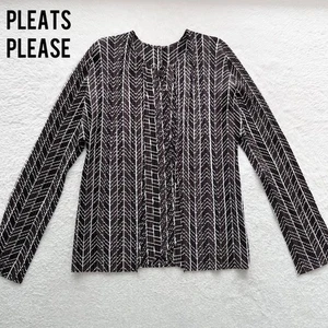 PLEATS PLEASE ISSEY MIYAKE Herringbone Print Pleated Cardigan Shirt from japan - Picture 1 of 7