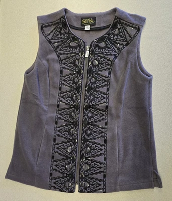 Colete de lã feminino Bob Mackie arte vestível tamanho pequeno azul lantejoulas bordado - Imagem 1 de 4