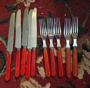 Bakelite Flatware Chromium Stainless 10 Pcs Red - Picture 1 of 6