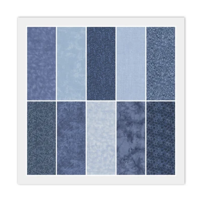 MARSHALL DRY GOODS Layer Cake - 20) 10" x 10" Squares, 100% Cotton Fabric, Multiple BLUE Colors