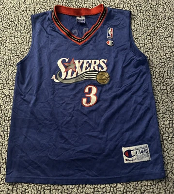 Camiseta deportiva vintage del campeón Allen Iverson Philadelphia Sixers NBA juvenil grande 14-16 Foto 1 de 4