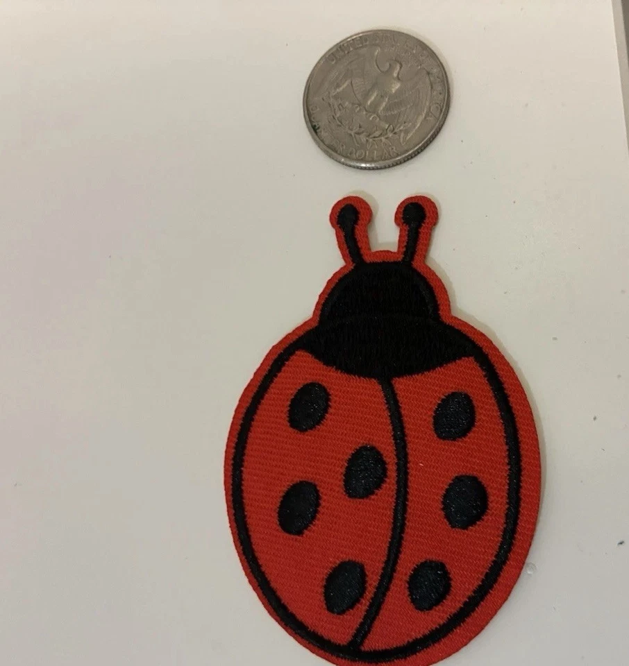 Embroidered iron on patch crafting fun Lady Bug Good Luck Red Black - Image 1 of 1