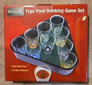 Maxam Juego de 11 piezas Pool Shot Glass Juego de Beber Vidrio Transparente Billar Nuevo-Caja Abierta - Imagen 1 de 5
