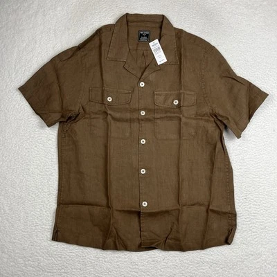 NUEVO CON ETIQUETAS Todd Snyder Camisa de Lino Panamá Cuello de Campamento Grande Marrón Baird McNutt Foto 1 de 4