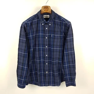 Barbour Hemd Herren XL Blau Grau Kariert Sandwood Tailored Fit Langarm Shirt - Picture 1 of 8